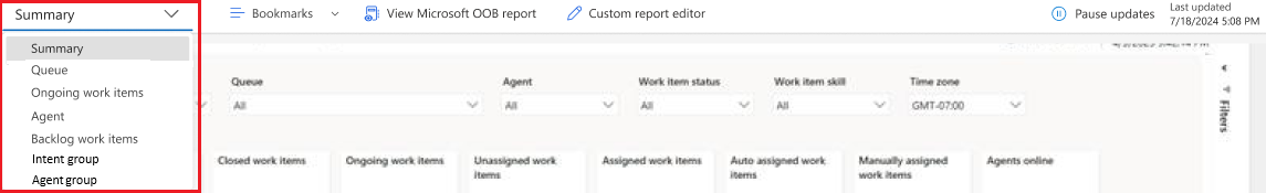 Screenshot of the report filter