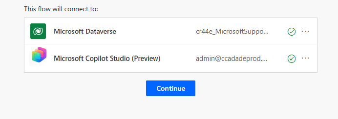 Screenshot of connection status of flow.