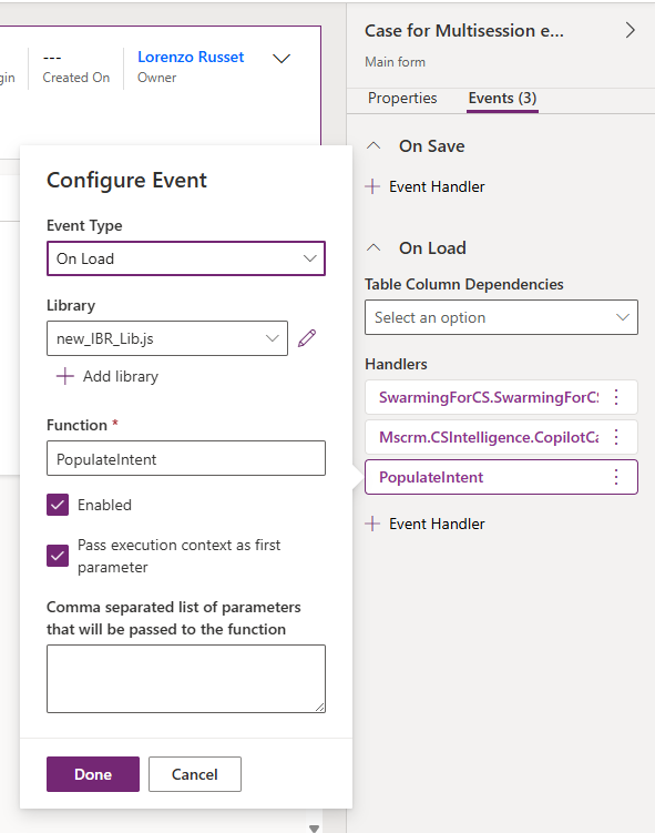 Screenshot of multisession case form for intent and intent group.