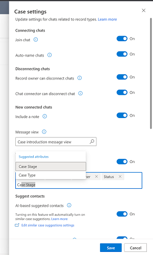 Suggested attributes for configuring chat updates when a field is changed Suggested attributes for configuring chat updates when a field is changed.