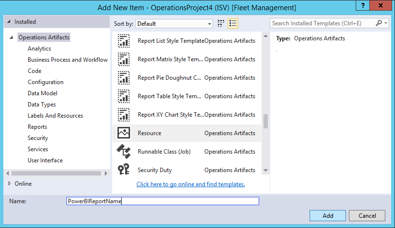 Screenshot of Add New Item dialog box.