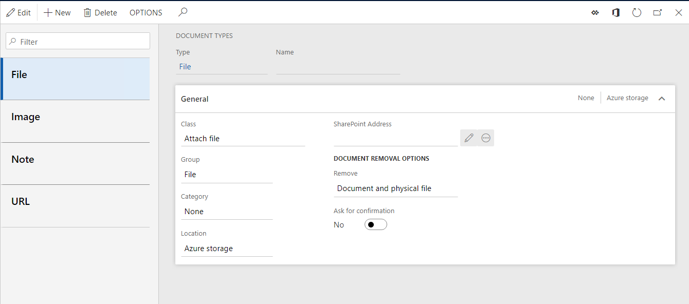 Screenshot of the Document types page Document types page.