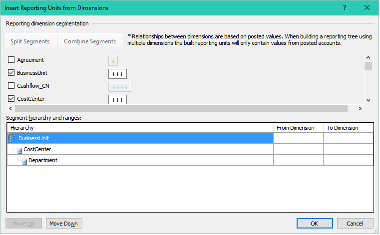 Screenshot of the Insert Reporting Units from Dimensions dialog box.