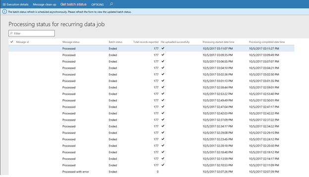 Screenshot of the batch job status.