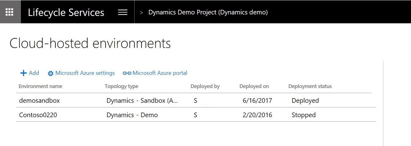 Screenshot of cloud-hosted instances.