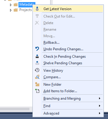 Screenshot of the Get Latest Version option in Source Control Explorer.