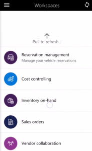Screenshot of mobile app showing pull to refresh action for the list of workspaces.