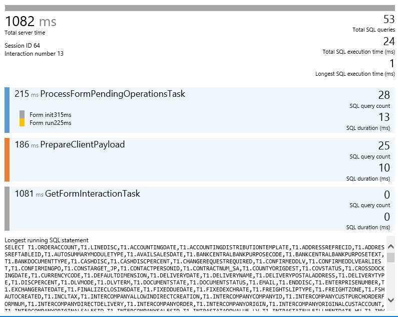 Screenshot of list of SQL queries triggered by call.