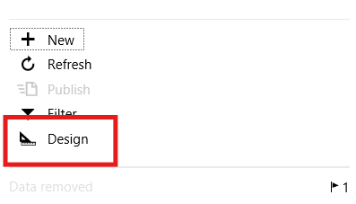 Screenshot of the Excel add-in showing the Design button.