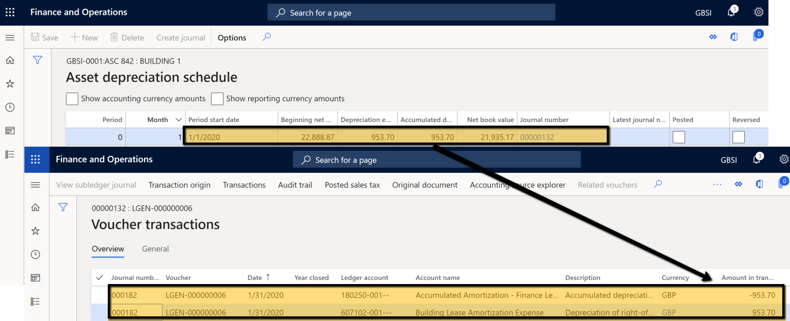 ROU asset transactions page.