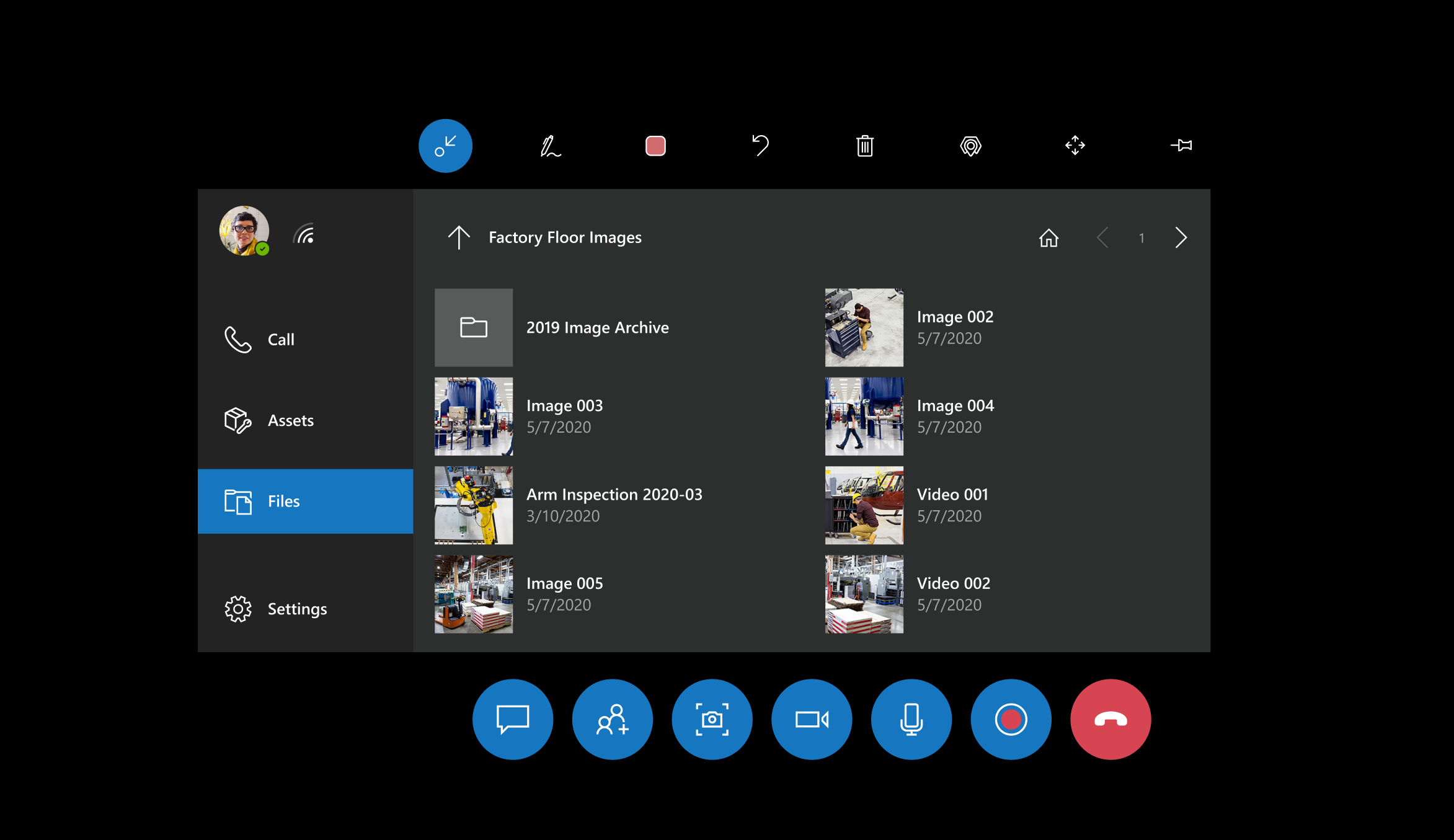 Files Screenshot of the HoloLens field of view, showing the Files tab screen.