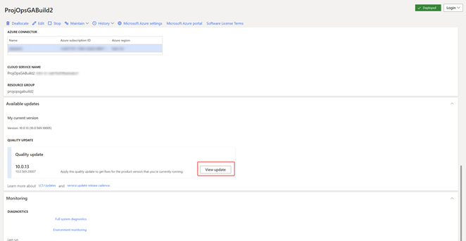 Screenshot of the view updates option in the available updates section.