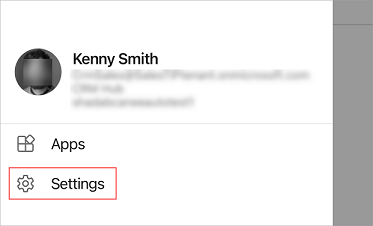 Screenshot of tapping Settings in the Dynamics 365 Sales mobile app.