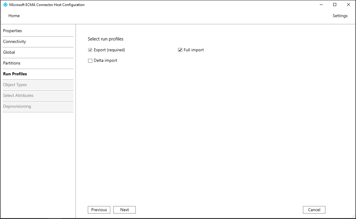 Screenshot that shows the Run Profiles page.