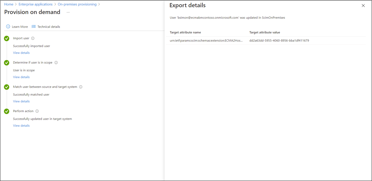 Screenshot that shows testing on-demand provisioning.