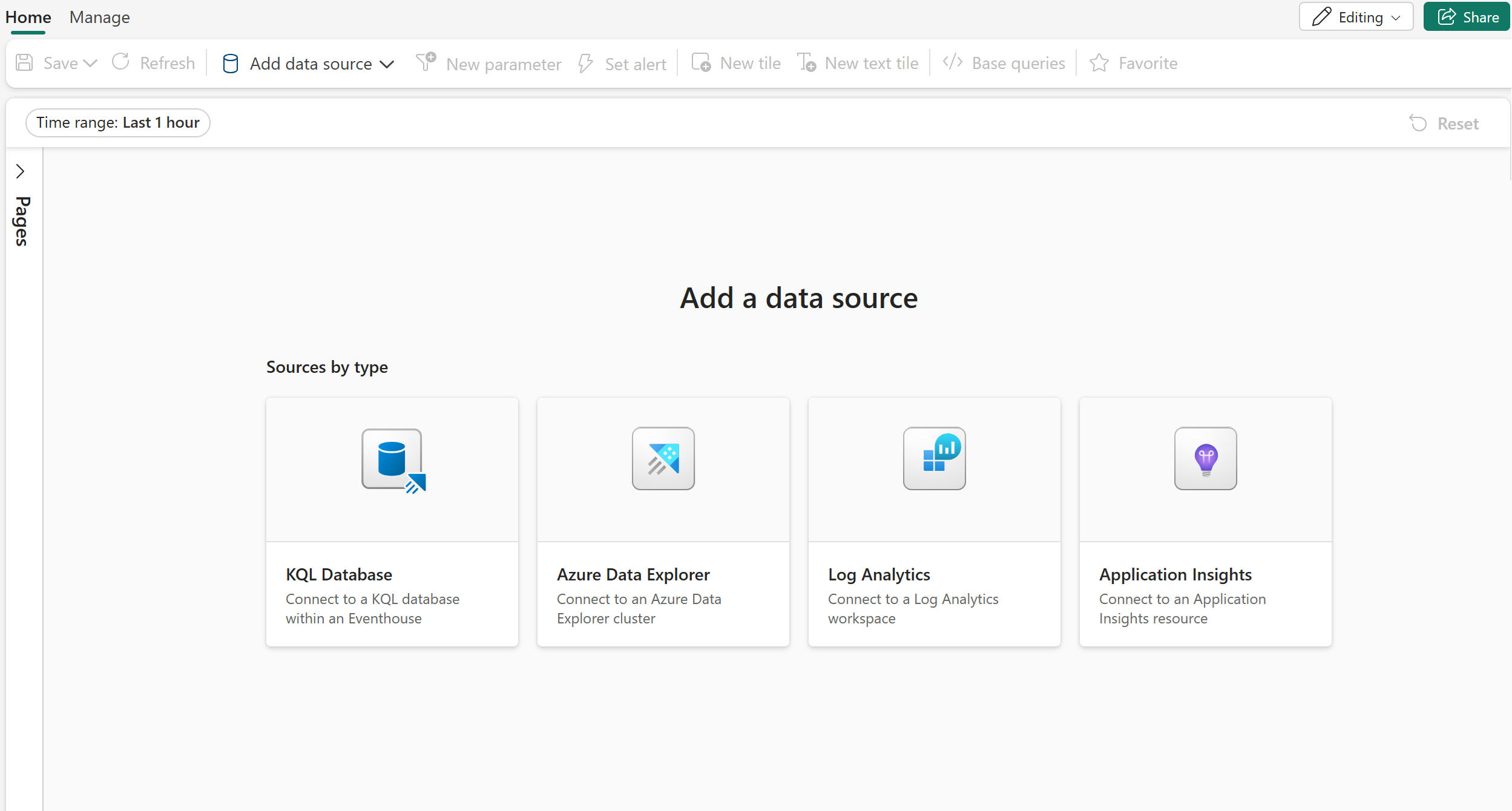 Screenshot of newly created Real-Time Dashboard in Real-Time Intelligence in Microsoft Fabric.