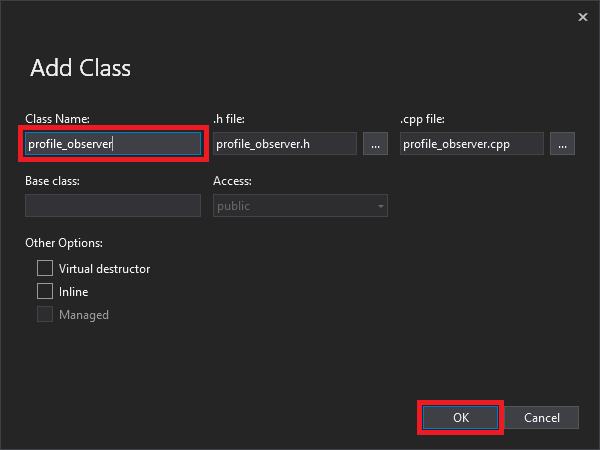 Visual Studio add class