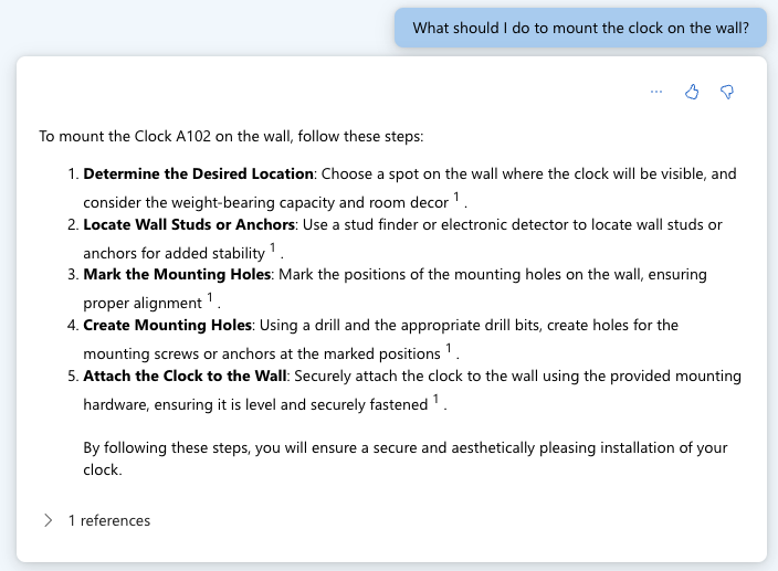Azure OpenAI Studio Chat Session - Clock Mounting Instructions