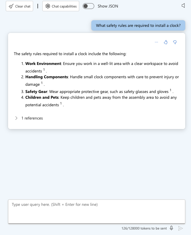 Azure OpenAI Studio Chat Session - Clock Install Safety Rules