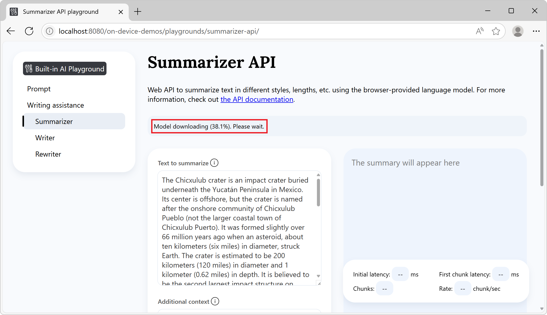 Status indicator showing model downloading progress