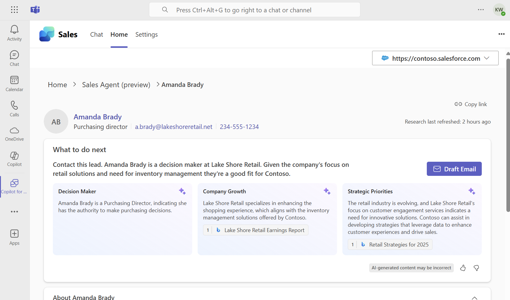 Screenshot showing the Lead Research and Outreach research details for a lead.