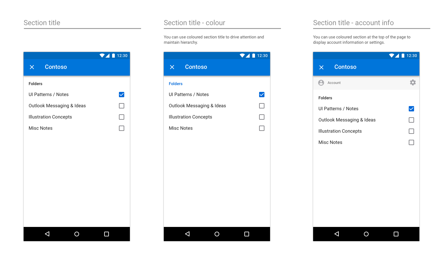 Section title examples for Android.