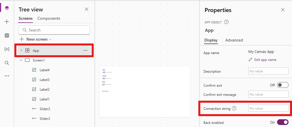 Screenshot of adding a connection string.