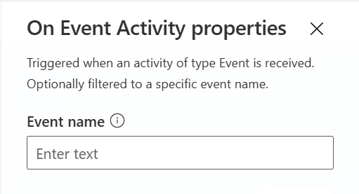 Copilot Studio Trigger On Event property pane.