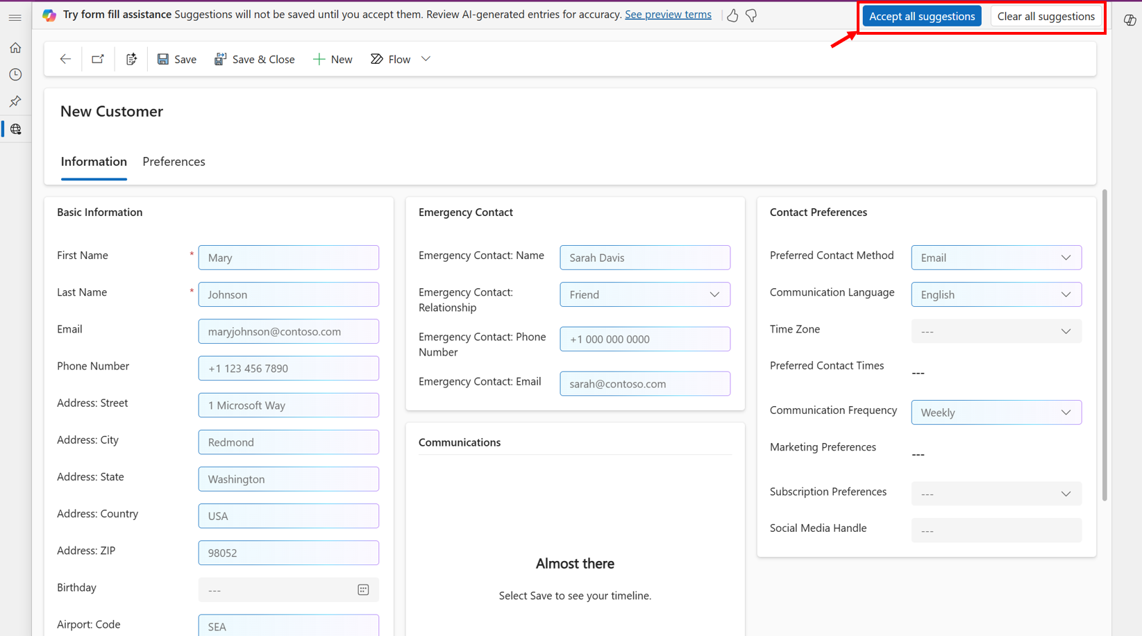 Screenshot that shows the buttons for accepting or clearing all form fill suggestions.