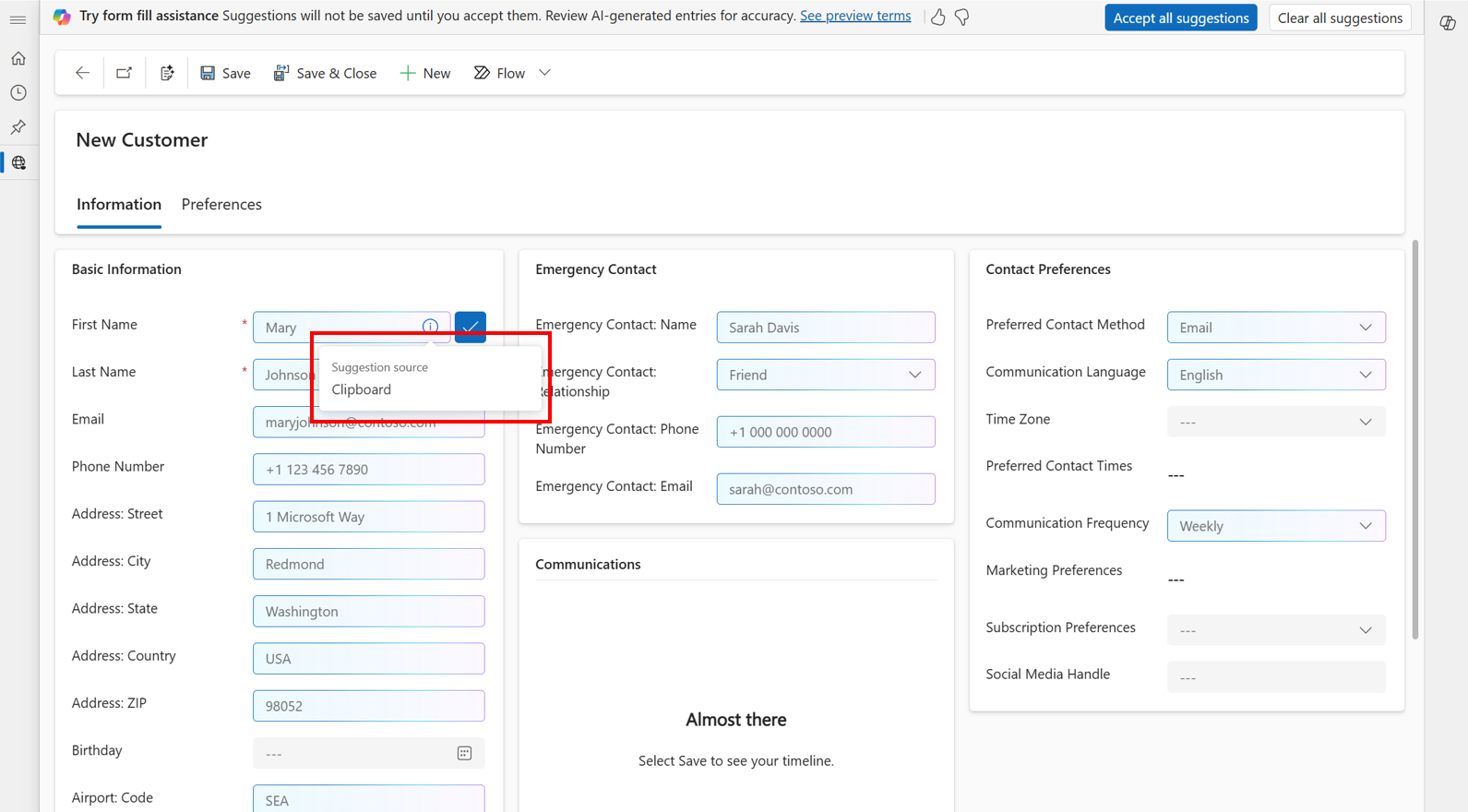 Screenshot that shows a citation for a form fill suggestion.