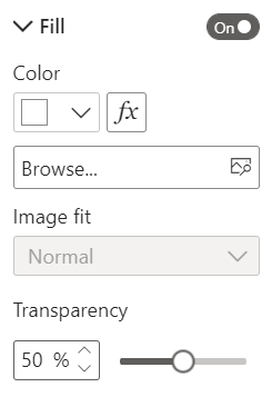 Screenshot showing Fill image settings on the Format button pane.