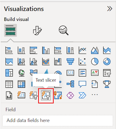 Screenshot that shows selecting the input slicer visualization to add to the report.