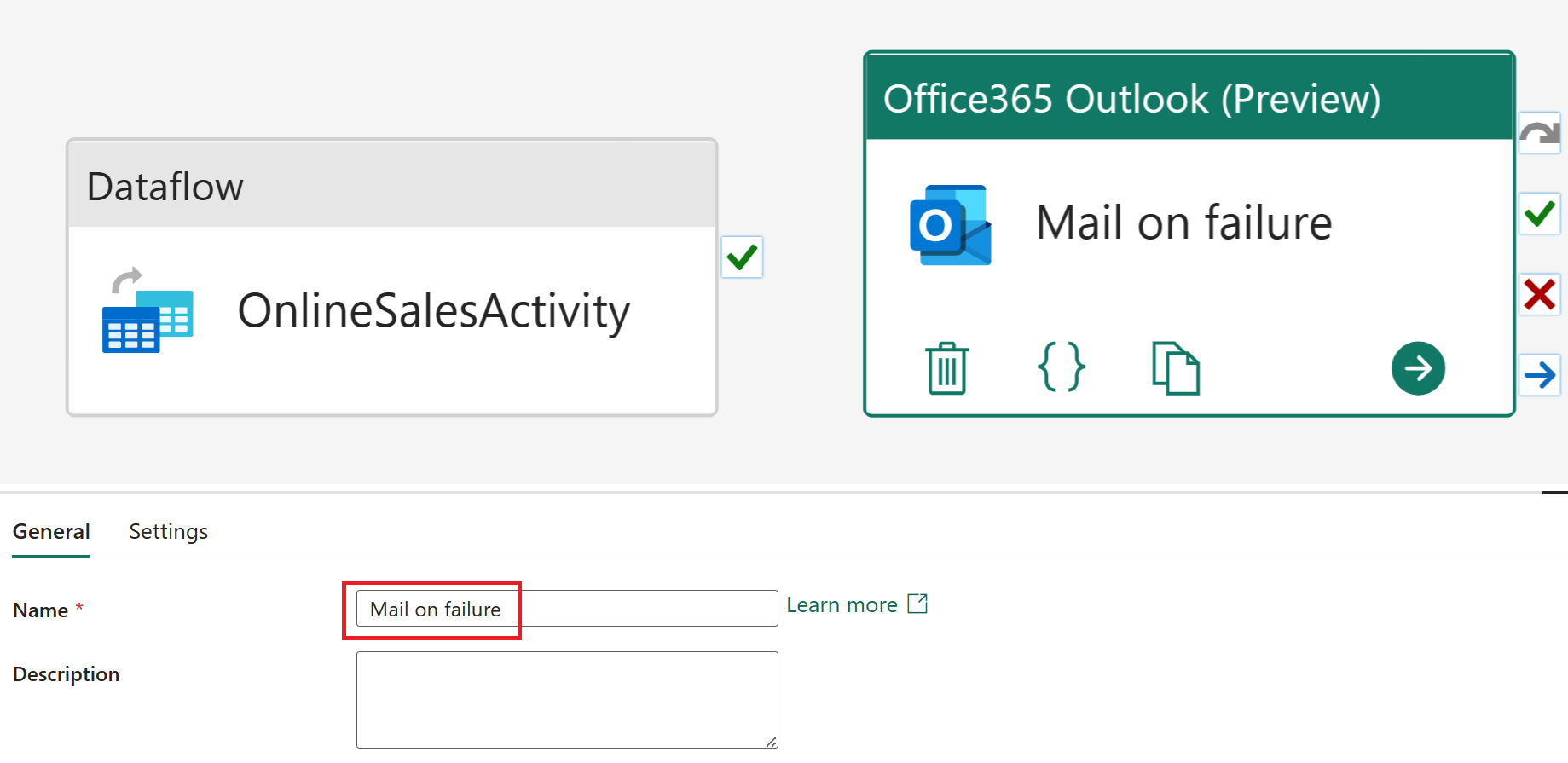 Screenshot of naming the Office365 Outlook activity.