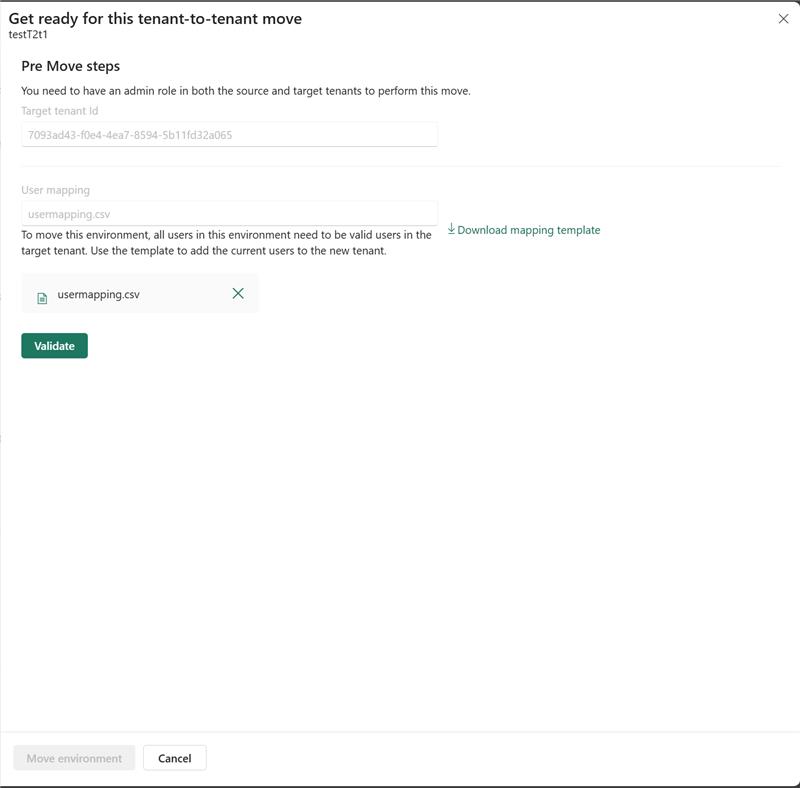 Screenshot of the Get ready for this tenant-to-tenant move pane showing pre-move steps.