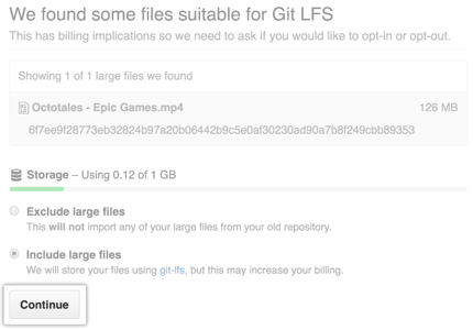 Screenshot of files suitable for Git Large File Storage importer.