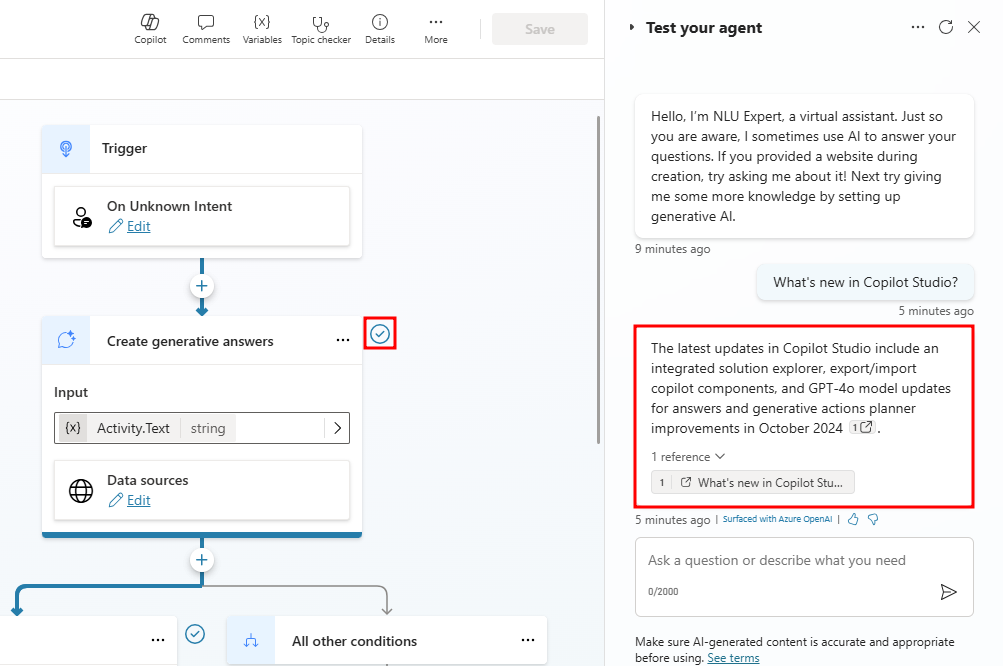 Screenshot example of a generated answer.