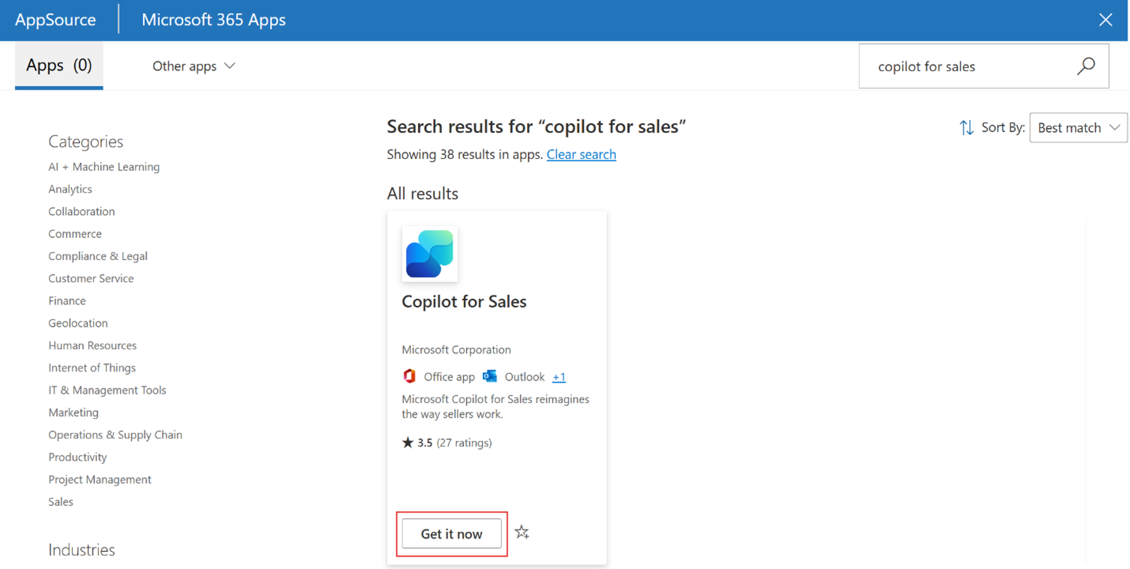 Screenshot of Sales in Microsoft 365 Copilot enhanced app in the Microsoft 365 admin center.