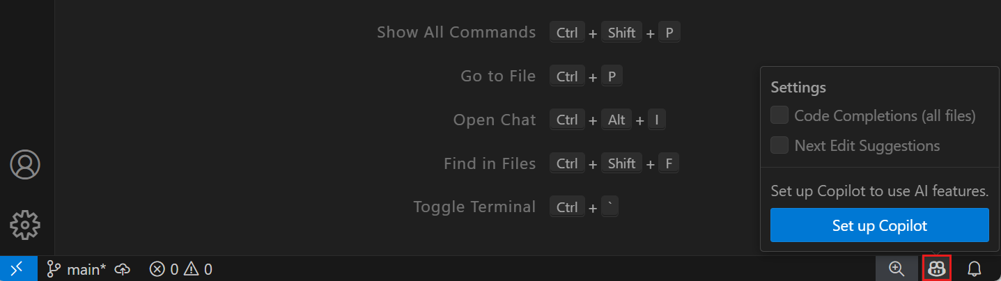 Screenshot showing the GitHub Copilot Settings button.