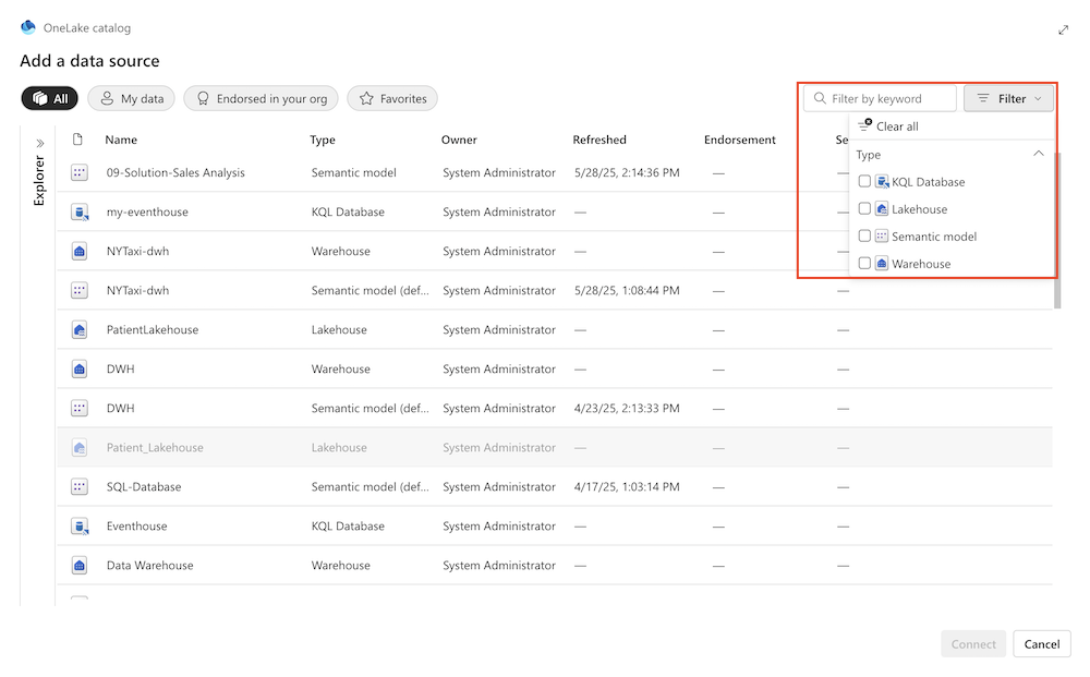 Screenshot of adding a data source to a Fabric data agent.
