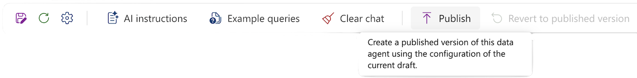 Screenshot of selecting the Publish button in a Fabric data agent.