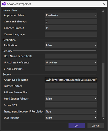 Screenshot showing Advanced settings.