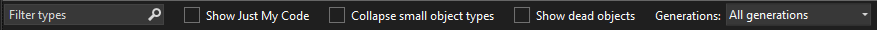 Memory usage sort and filter Sort and filter options