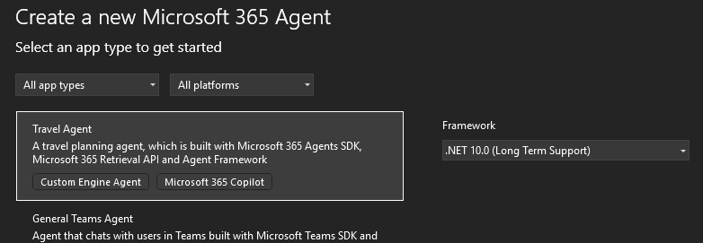 Travel Agent template in Visual Studio