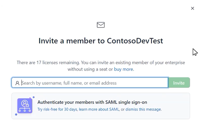 Screenshot of the dialog for inviting new members to your organization. Invite members