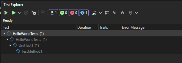 Screenshot that shows Test Explorer.