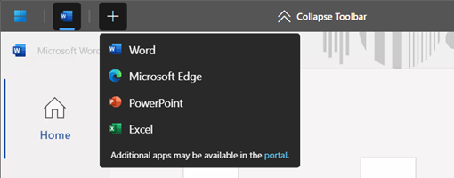 A screenshot showing the RemoteApp launcher for with Azure Virtual Desktop using Windows App in a web browser.