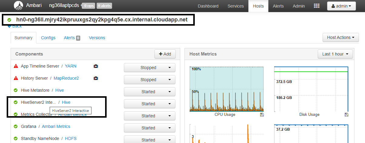 Screenshot del nodo head del connettore hive warehouse.