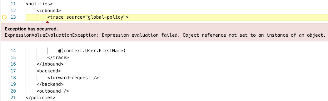 Screenshot di un'eccezione dei criteri in Visual Studio Code.
