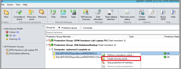Screenshot che mostra come iniziare a creare il punto di ripristino online.