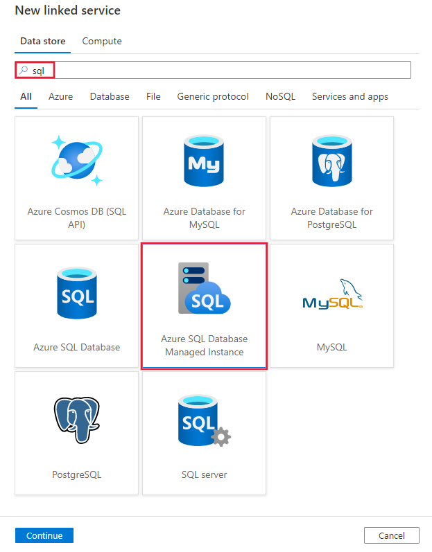 Una screenshot del connettore di Azure SQL Server Istanza gestita.